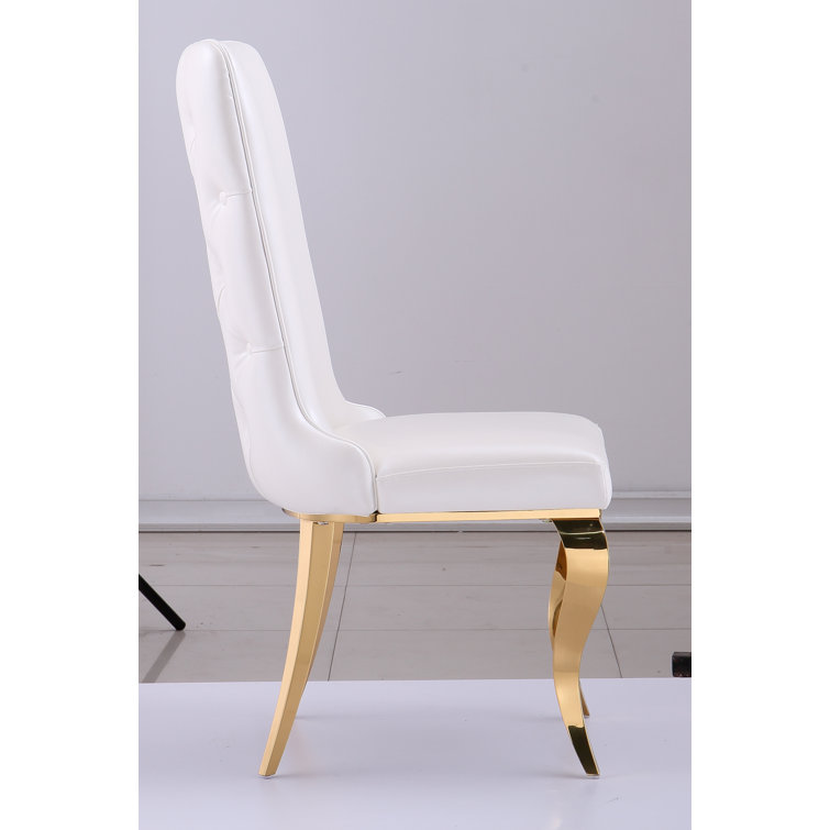 White leather dining chairs with online arms